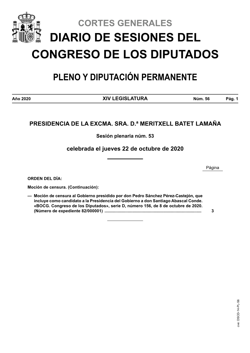 Diario De Sesiones Del Congreso De Los Diputados