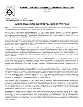 NCBWA Names 2013 Division I District Players of the Year