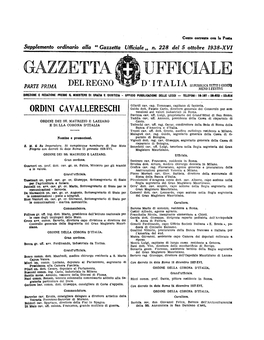 Gazzetta Ufficiale Del Regno D'italia N. 228 Del 5 Ottobre 1938 Supplemento Ordinario