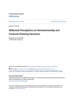 Millennial Perceptions on Homeownership and Financial Planning Decisions