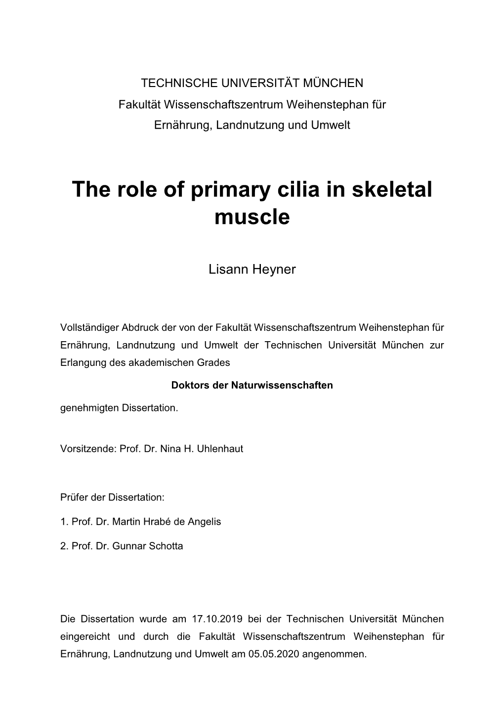 The Role of Primary Cilia in Skeletal Muscle