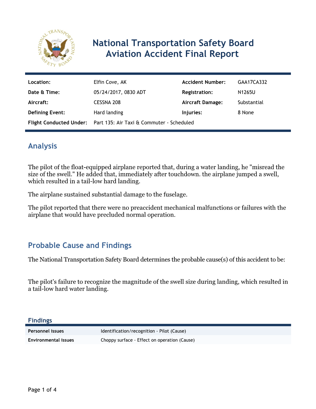 National Transportation Safety Board Aviation Accident Final Report