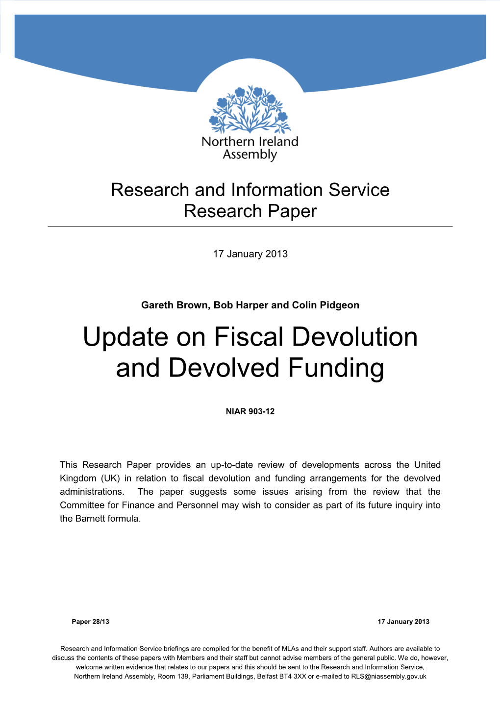 Update on Fiscal Devolution and Devolved Funding