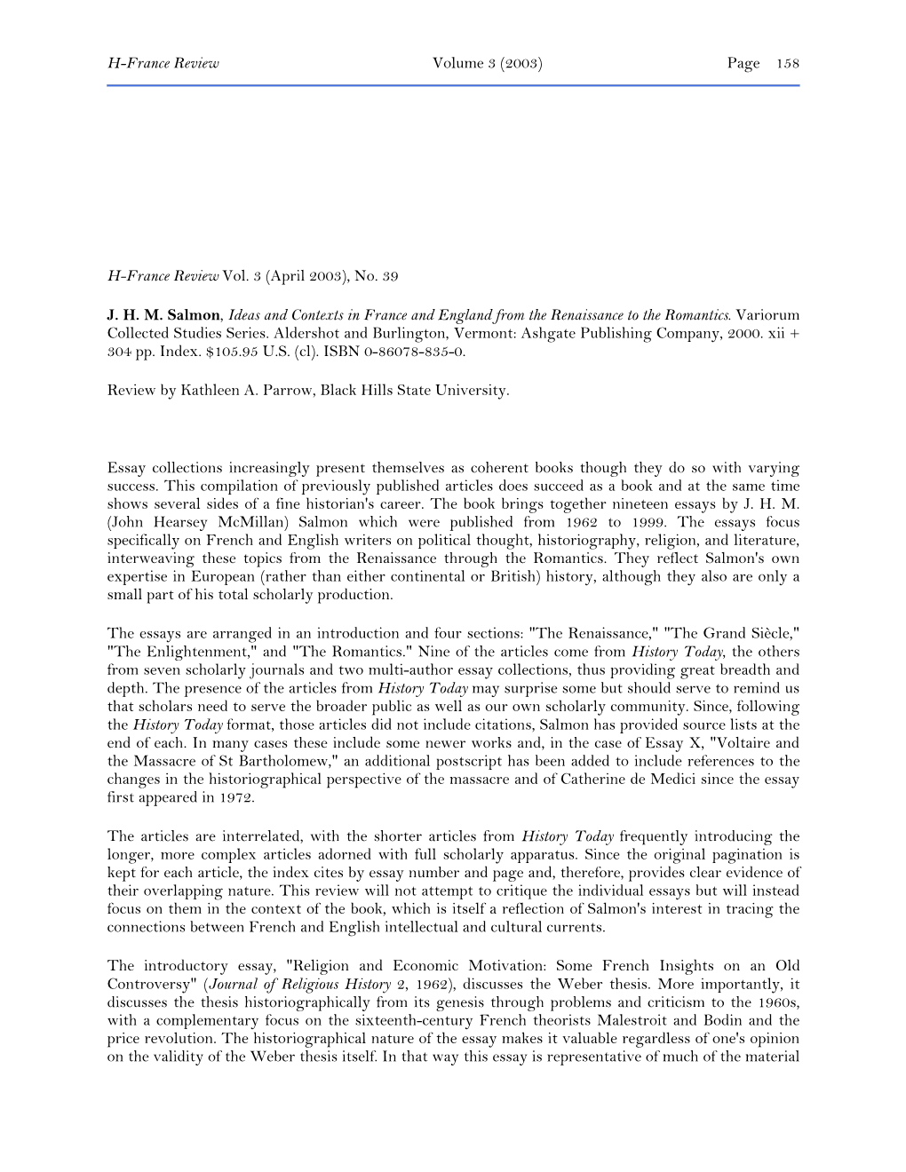 Page 158 H-France Review Vol. 3 (April 2003), No. 39 JHM Salmon, Ideas and Contexts In