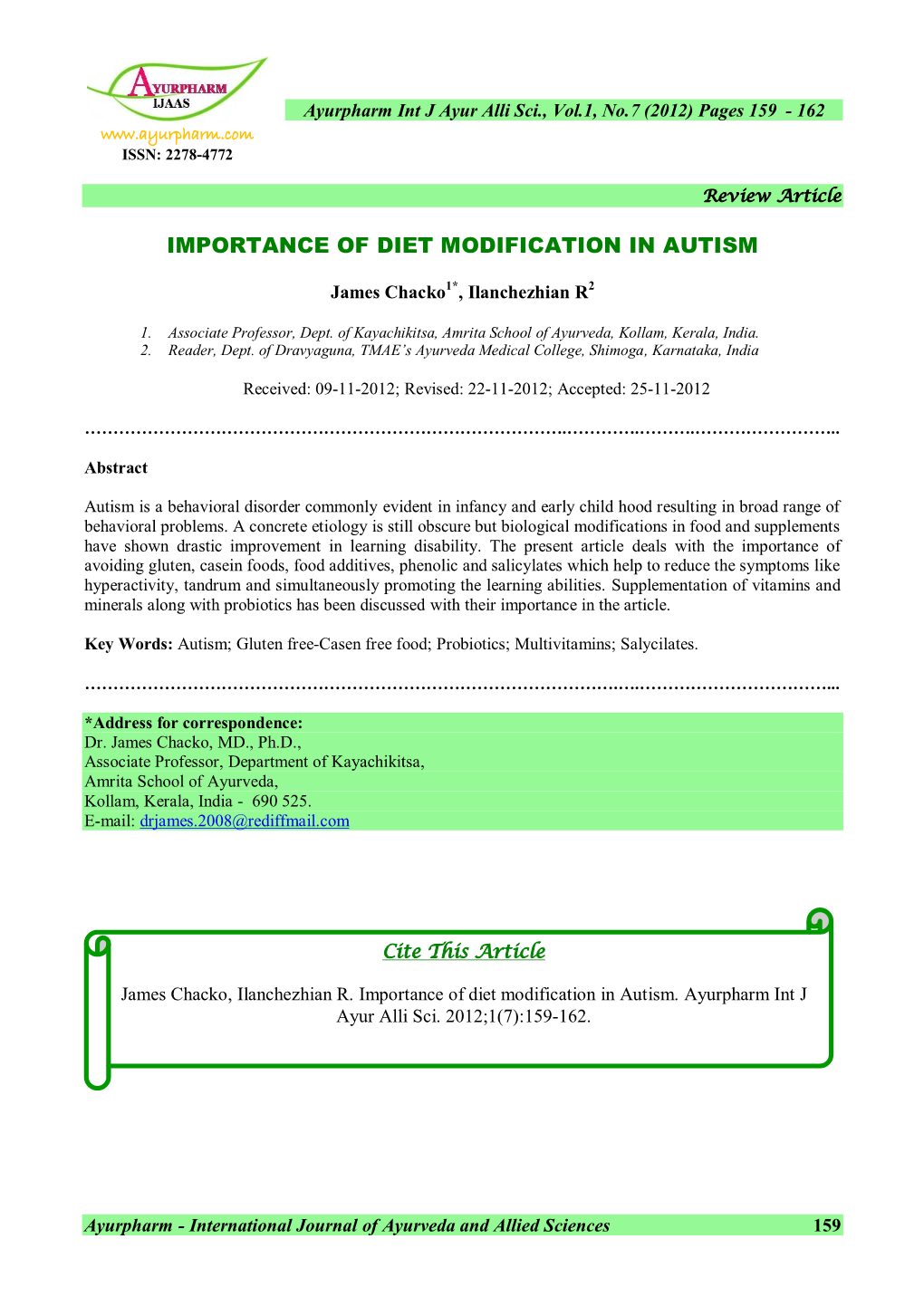 Importance of Diet Modification in Autism