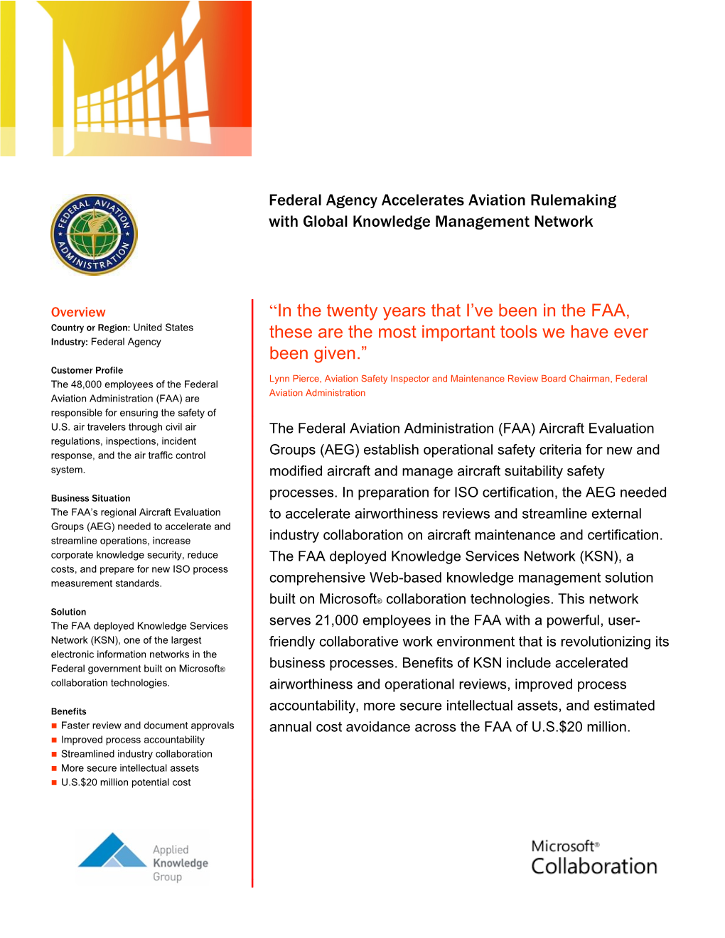 Federal Agency Accelerates Aviation Rulemaking With Global Knowledge Management Network