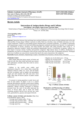 Interaction of Antipsychotics Drugs and Caffeine