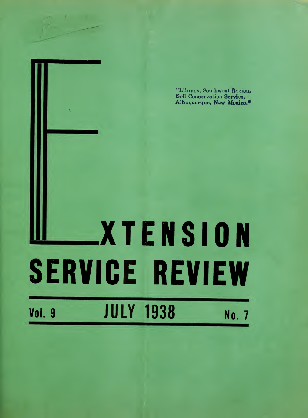EXTENSION SERVICE REVIEW Published by Direction of the Secretary of World Youth Congress, Poughkeepsie, N