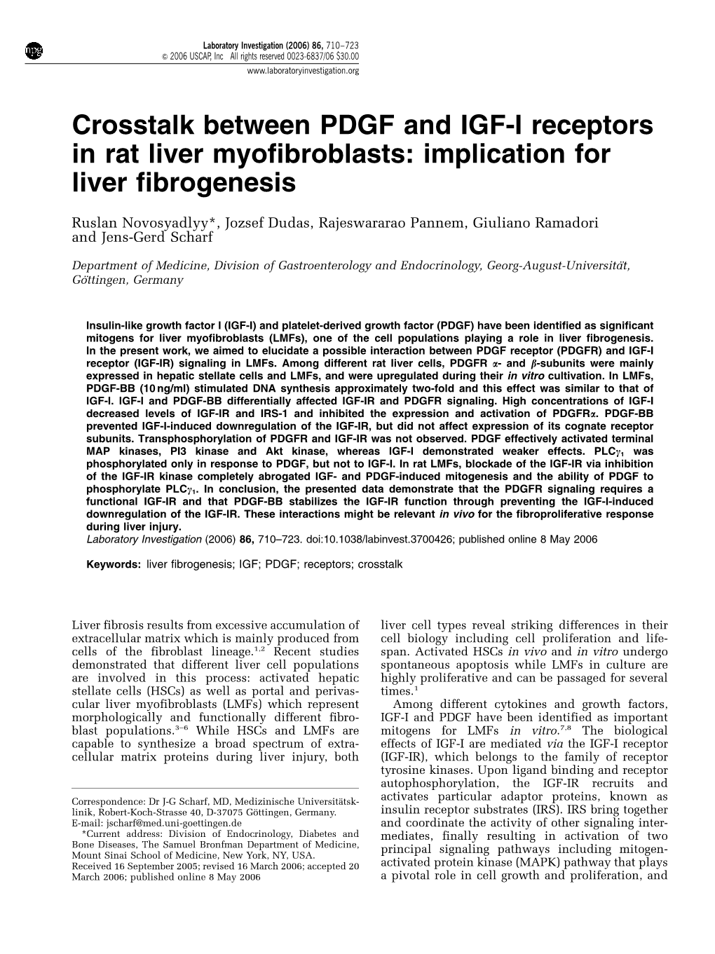 Crosstalk Between PDGF and IGF-I Receptors in Rat Liver Myofibroblasts: Implication for Liver Fibrogenesis