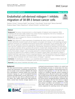 Endothelial Cell-Derived Nidogen-1 Inhibits Migration of SK-BR-3 Breast Cancer Cells Daniela A