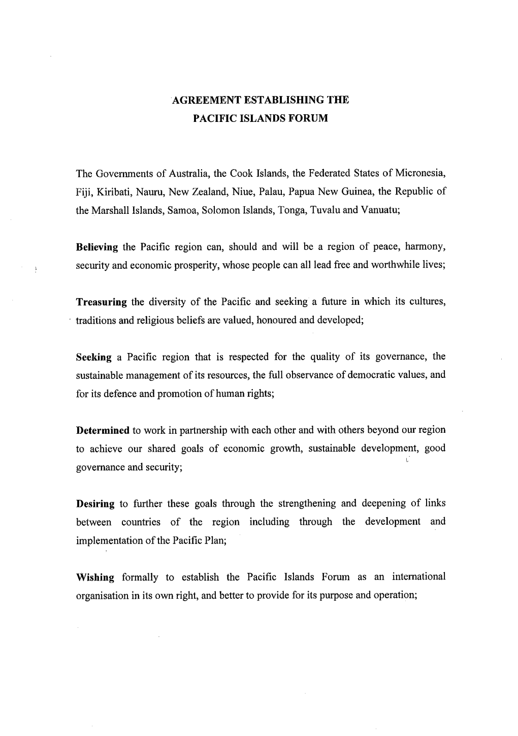 Agreement Establishing the Pacific Islands Forum Secretariat (2005)