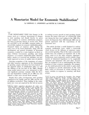 A Monetarist Model for Economic Stabilization