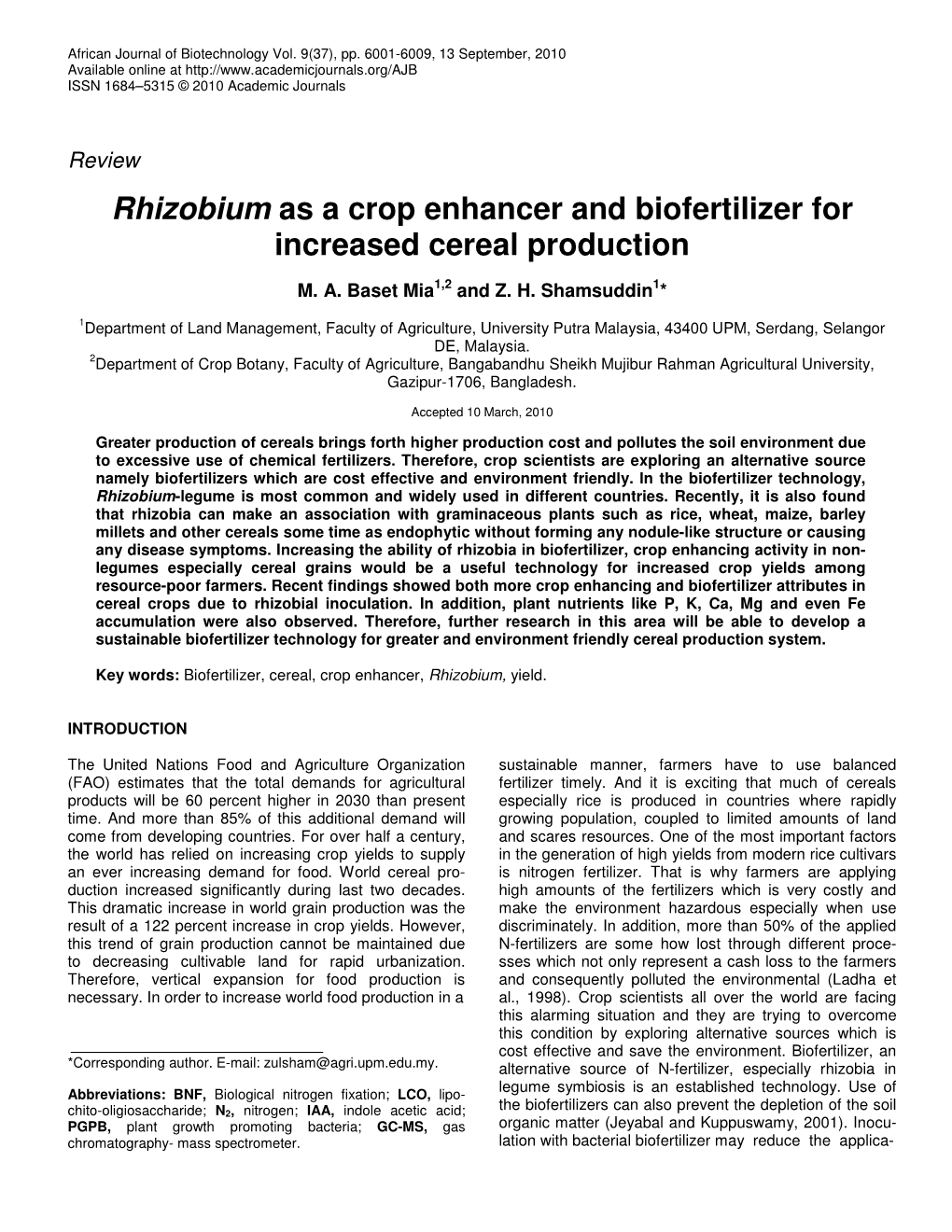 Rhizobium As a Crop Enhancer and Biofertilizer for Increased Cereal Production