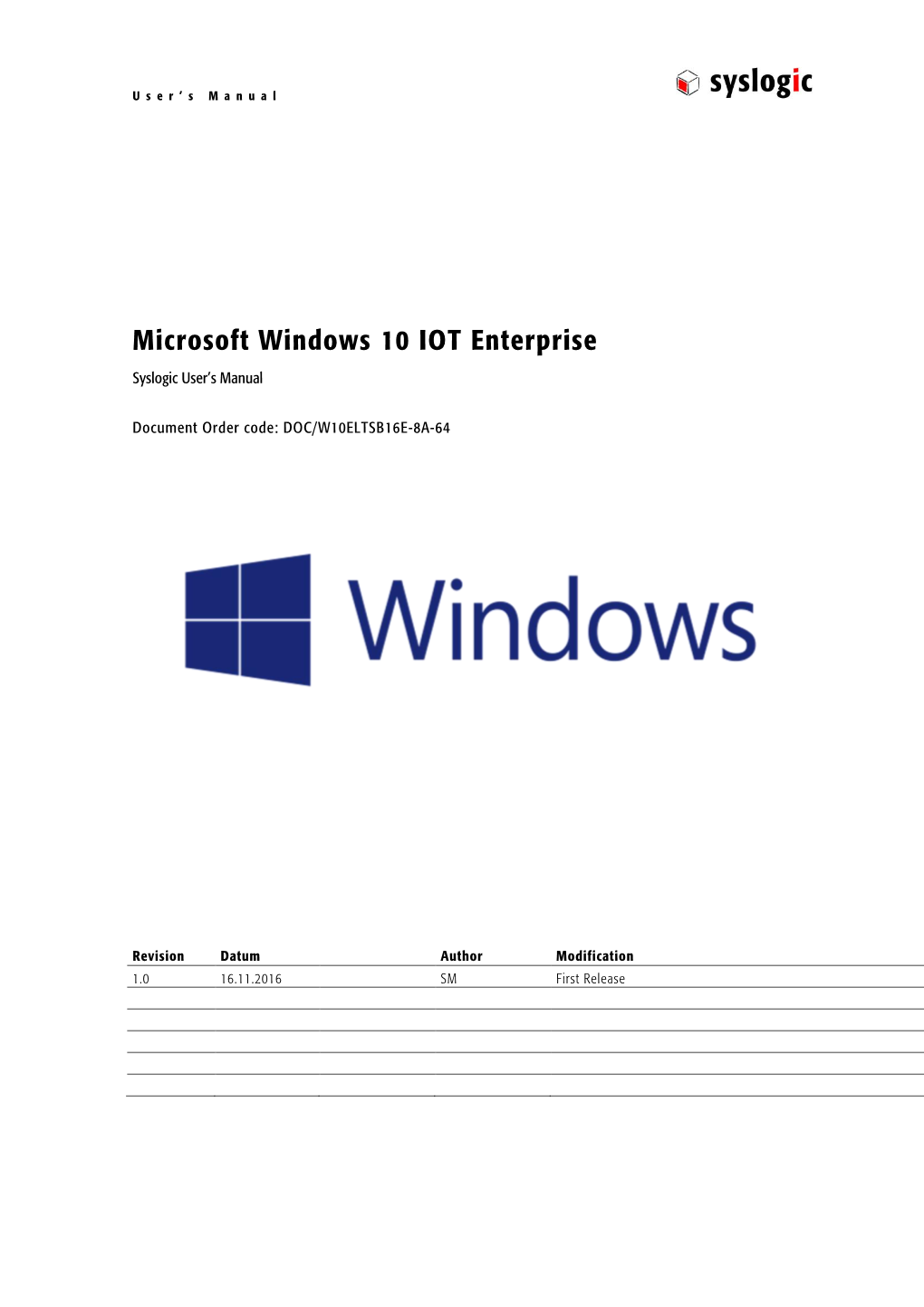Microsoft Windows 10 IOT Enterprise Syslogic User’S Manual