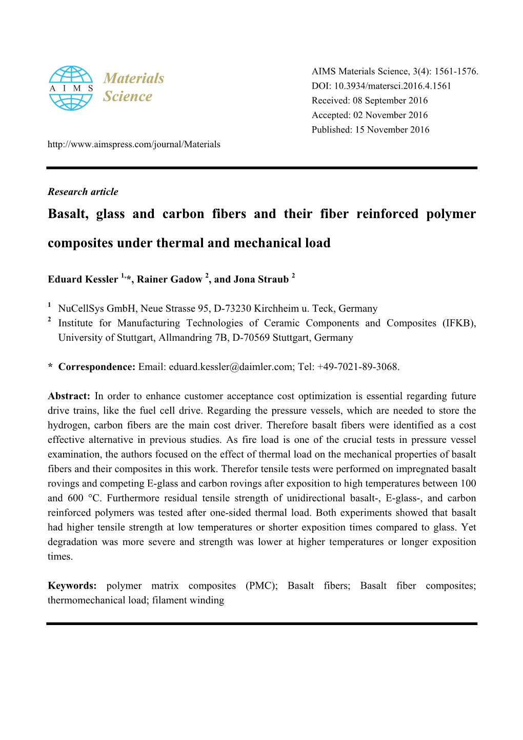 Basalt, Glass and Carbon Fibers and Their Fiber Reinforced Polymer Composites Under Thermal and Mechanical Load