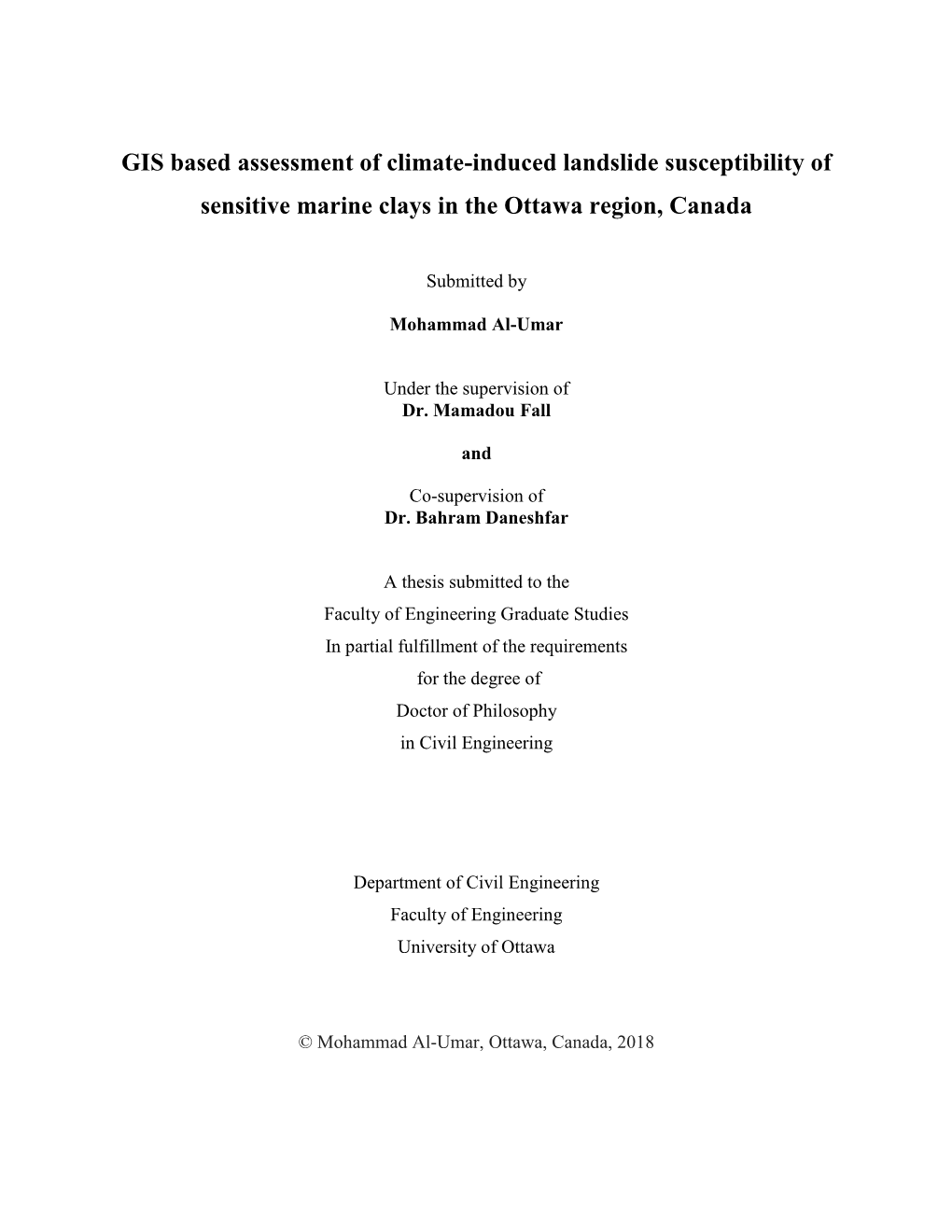 GIS Based Assessment of Climate-Induced Landslide Susceptibility of Sensitive Marine Clays in the Ottawa Region, Canada