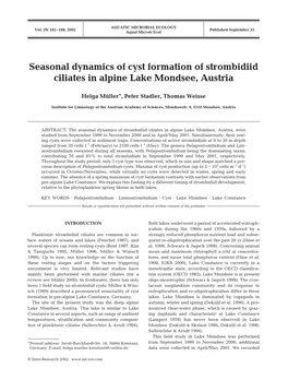 Seasonal Dynamics of Cyst Formation of Strombidiid Ciliates in Alpine Lake Mondsee, Austria