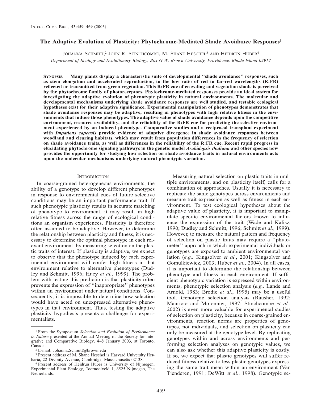 Phytochrome-Mediated Shade Avoidance Responses1