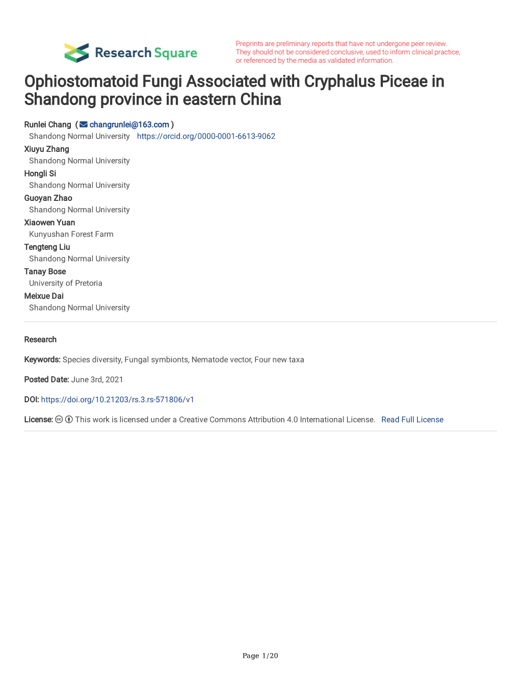 Ophiostomatoid Fungi Associated with Cryphalus Piceae in Shandong Province in Eastern China