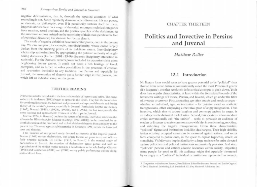 Politics and Invective in Persius and Juvenal 285