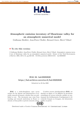 Atmospheric Emission Inventory of Maurienne Valley for an Atmospheric Numerical Model Guillaume Brulfert, Jean-Pierre Chollet, Bernard Jouve, Hervé Villard