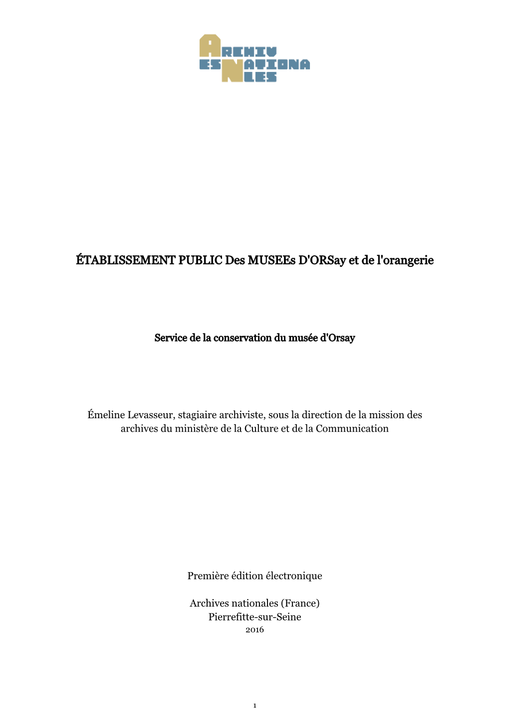 ÉTABLISSEMENT PUBLIC Des Musees D'orsay Et De L'orangerie