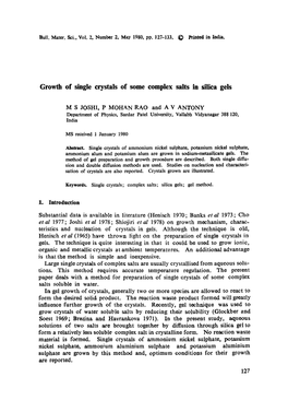 Growth of Single Crystals of Some Complex Salts in Silica Gels