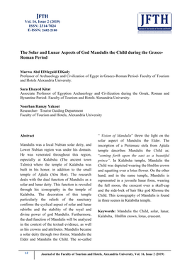 The Solar and Lunar Aspects of God Mandulis the Child During the Græco- Roman Period