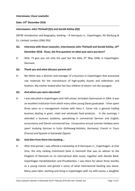 Transcripts of the Interviews of Oscar Lewisohn, Revised by Oscar Lewisohn