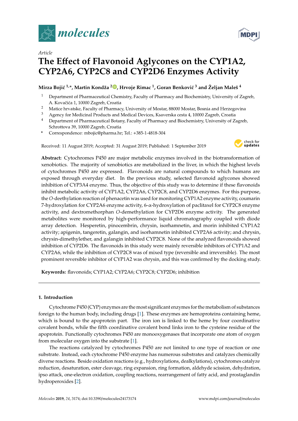 The Effect of Flavonoid Aglycones on the CYP1A2, CYP2A6, CYP2C8