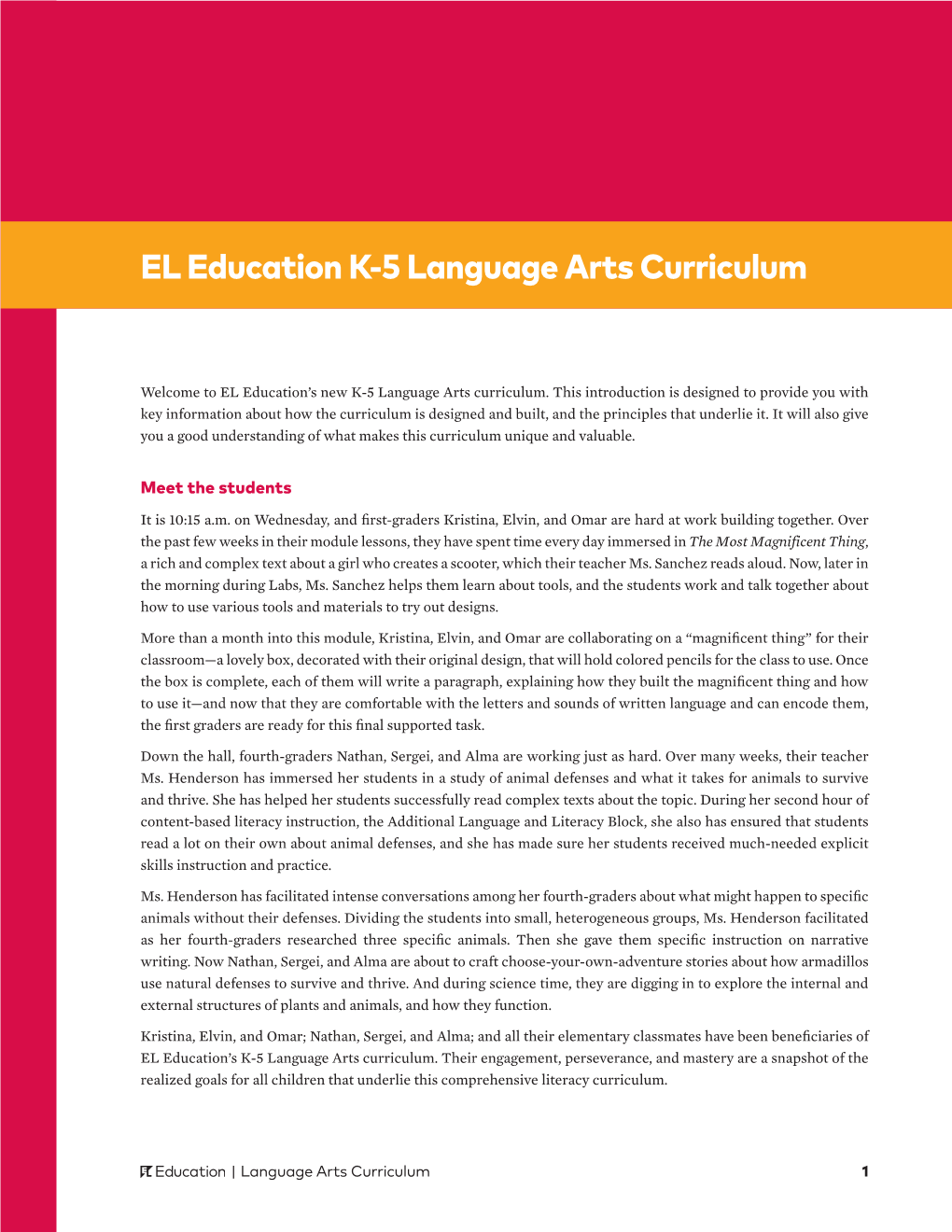 EL Education K-5 Language Arts Curriculum