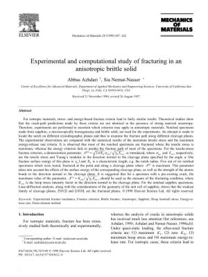 Experimental and Computational Study of Fracturing in an Anisotropic Brittle Solid