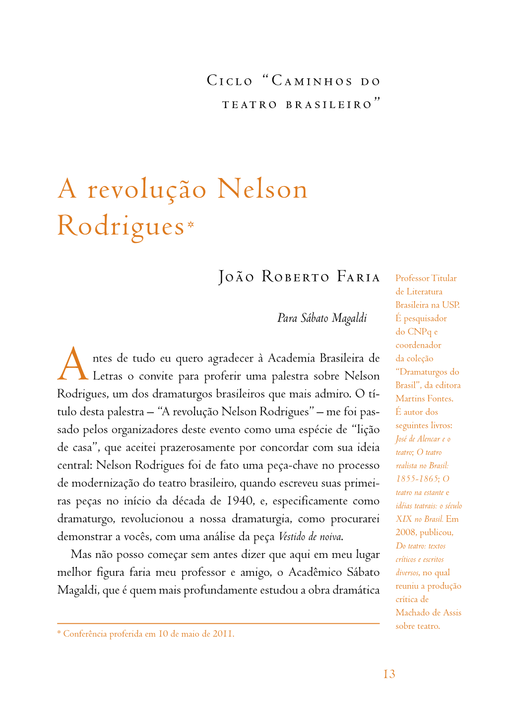 A Revolução Nelson Rodrigues*