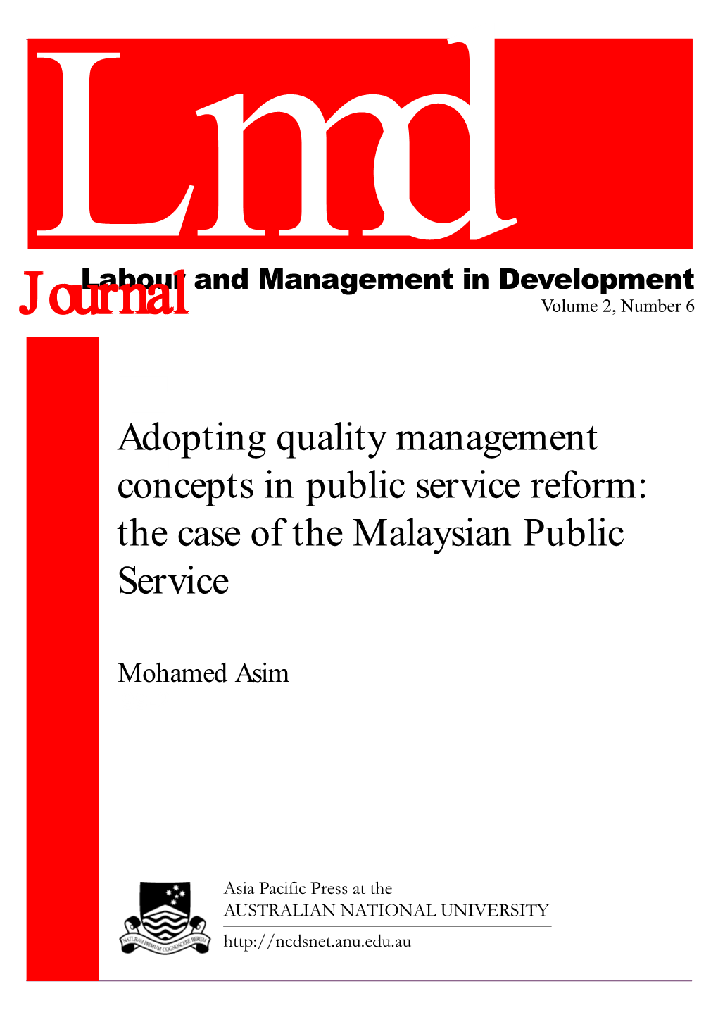 Adopting Quality Management Concepts in Public Service Reform Mohamed Asim