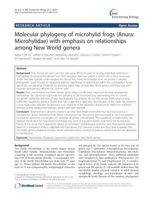 Molecular Phylogeny of Microhylid Frogs (Anura: Microhylidae)
