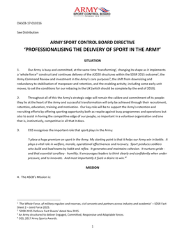 'Professionalising the Delivery of Sport in the Army'