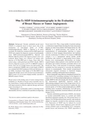 99M-Tc-MDP-Scintimammography in the Evaluation of Breast Masses Or Tumor Angiogenesis