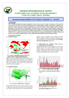 Agrometeorological Bulletin No.25, Dekad 1, September (1 – 10) 2011