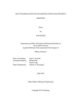 Heat Transfer Study of Polymer Solutions with Different