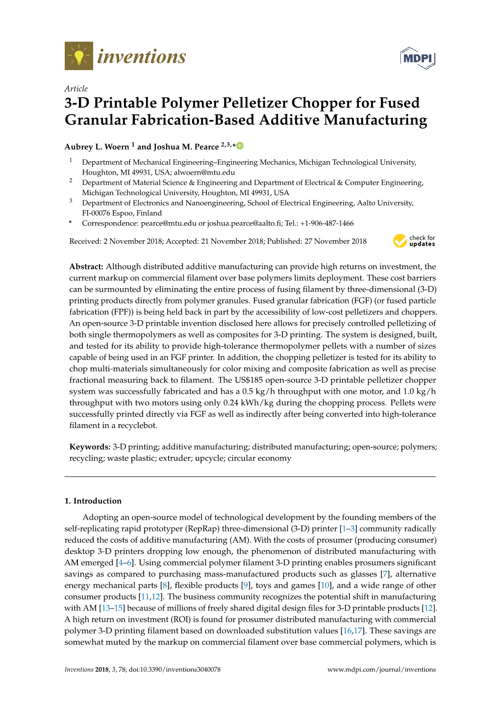 3-D Printable Polymer Pelletizer Chopper for Fused Granular Fabrication-Based Additive Manufacturing