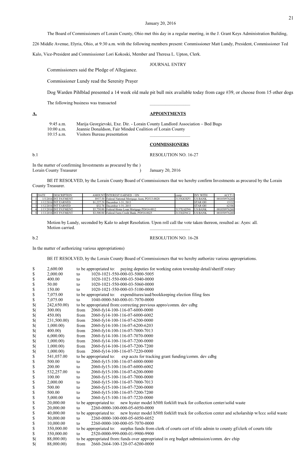 The Board of Commissioners of Lorain County, Ohio Met This Day in a Regular Meeting, In s16