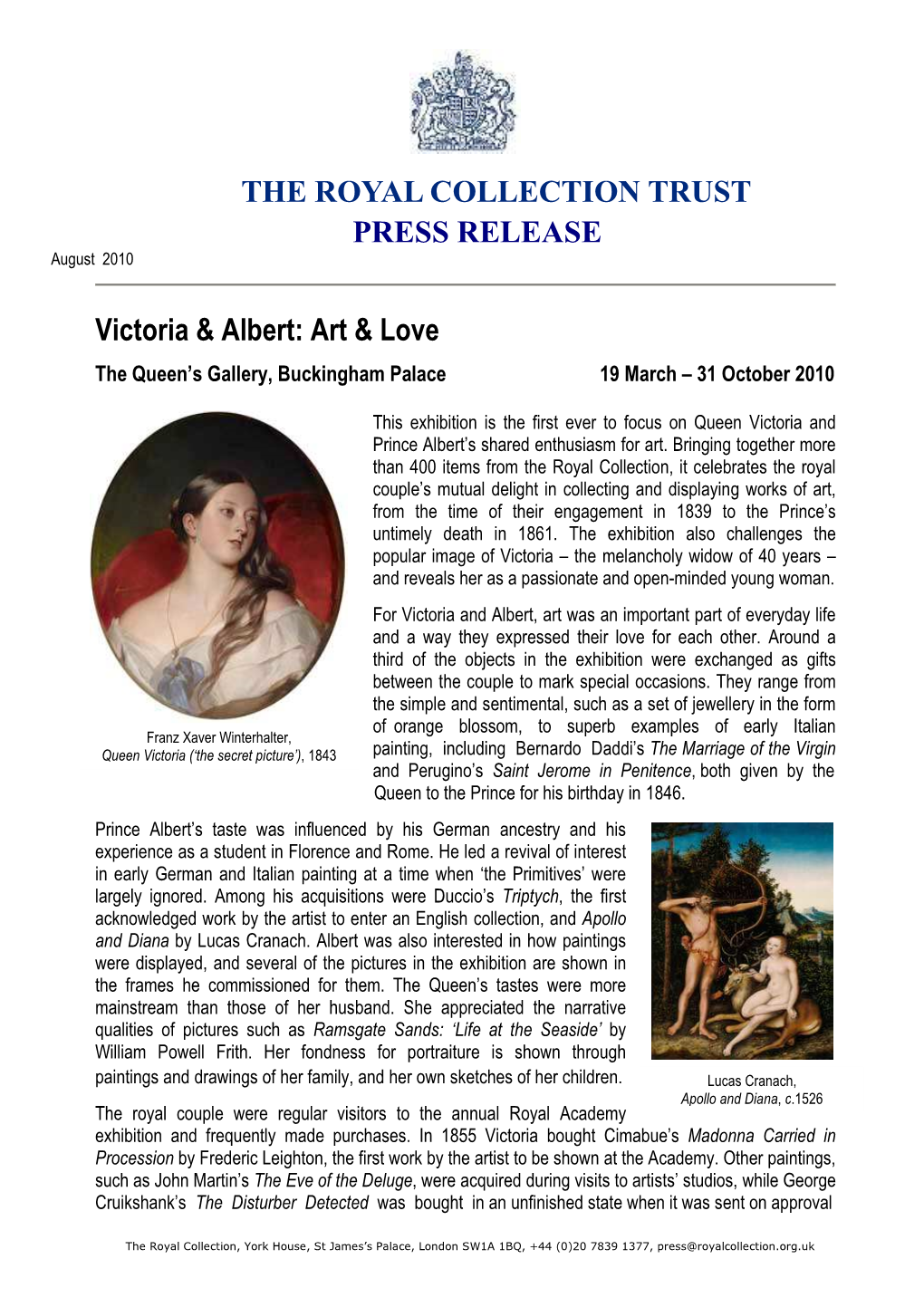 V&A Press Release August 2010