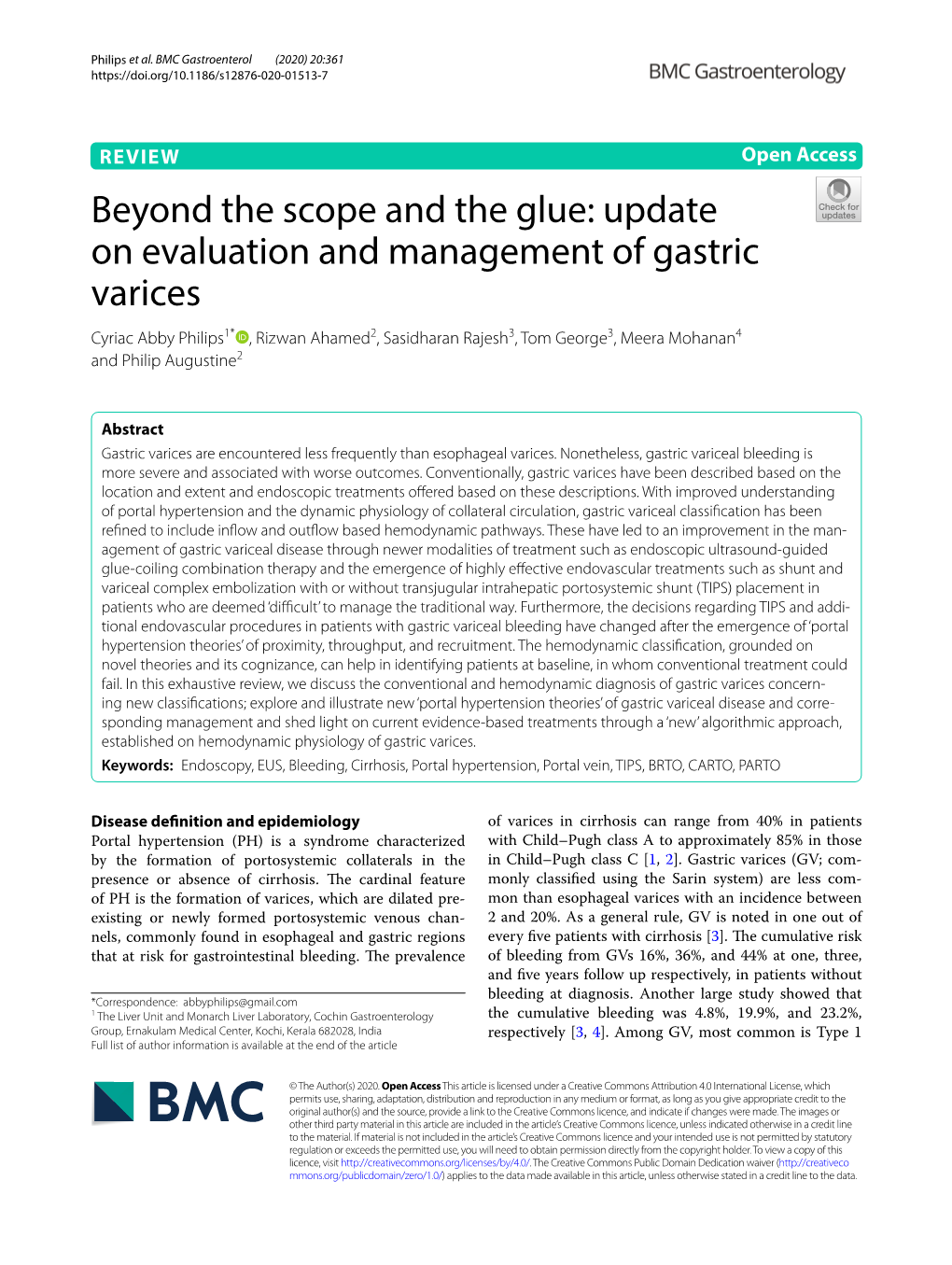 Update on Evaluation and Management of Gastric Varices Cyriac Abby Philips1* , Rizwan Ahamed2, Sasidharan Rajesh3, Tom George3, Meera Mohanan4 and Philip Augustine2