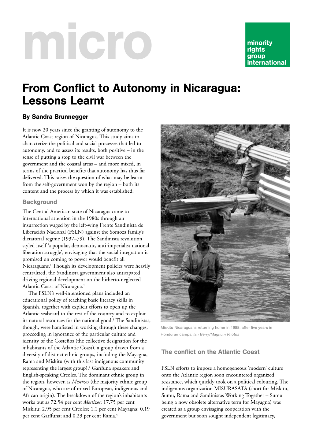 From Conflict to Autonomy in Nicaragua: Lessons Learnt