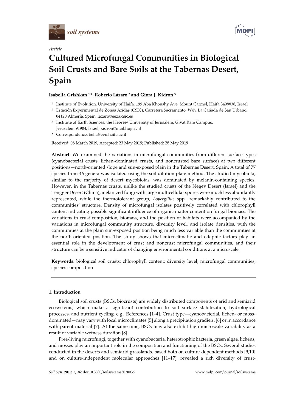 Cultured Microfungal Communities in Biological Soil Crusts and Bare Soils at the Tabernas Desert, Spain