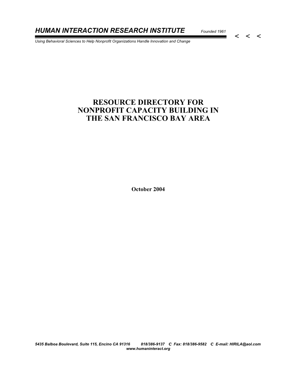 Resource Directory for Nonprofit Capacity Building in the San Francisco Bay Area