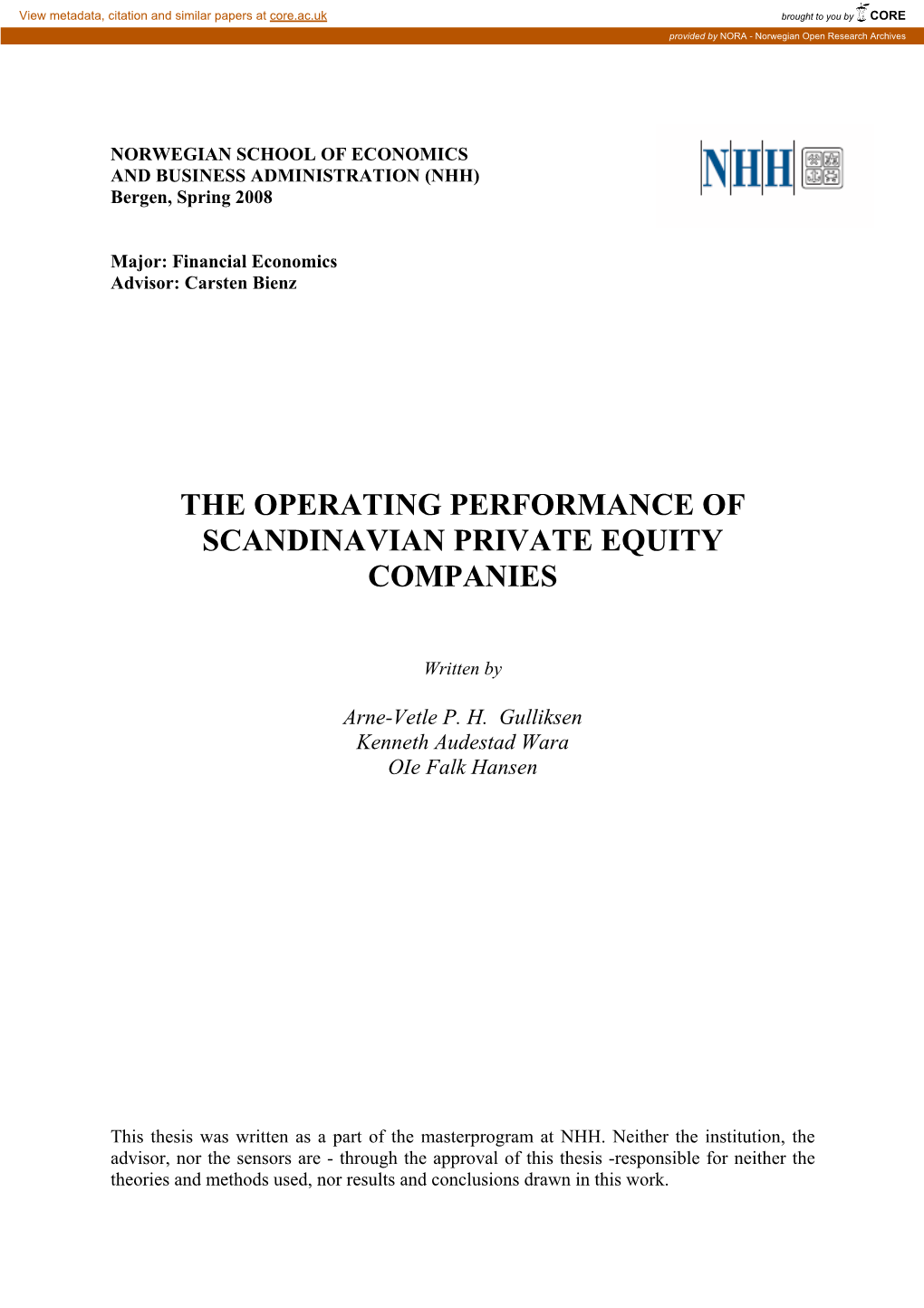 The Operating Performance of Scandinavian Private Equity Companies