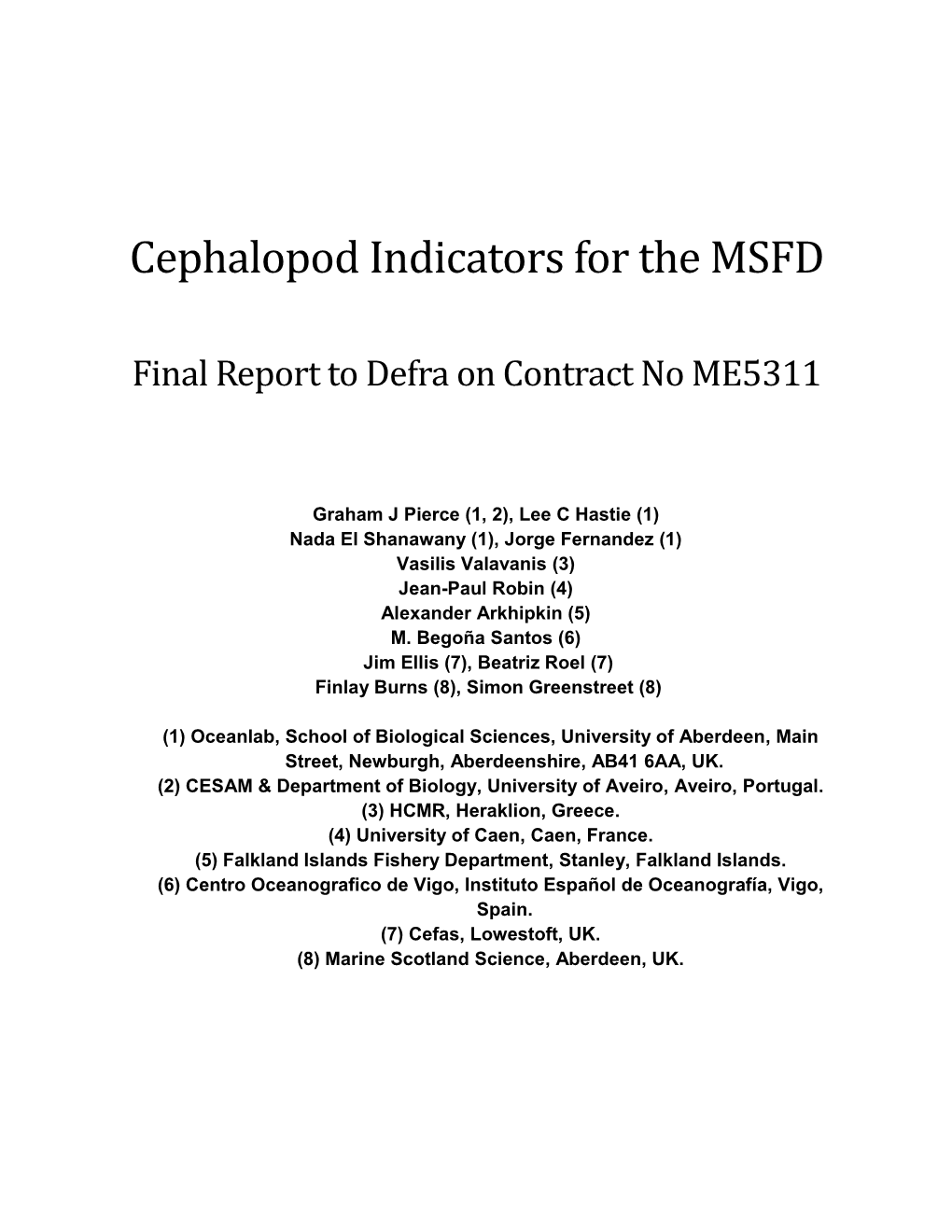 Cephalopod Indicators for the MSFD