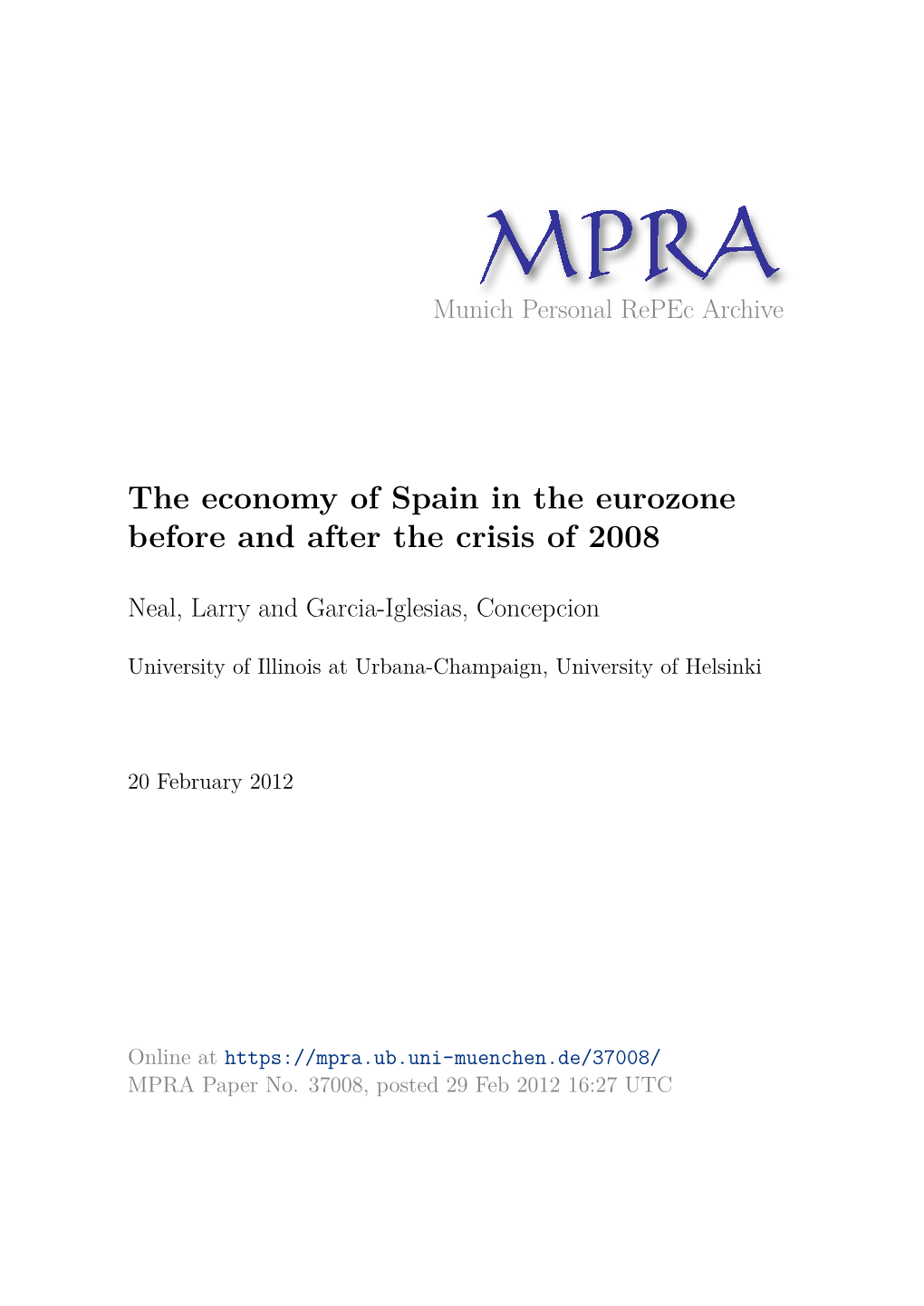 The Economy of Spain in the Eurozone Before and After the Crisis of 2008