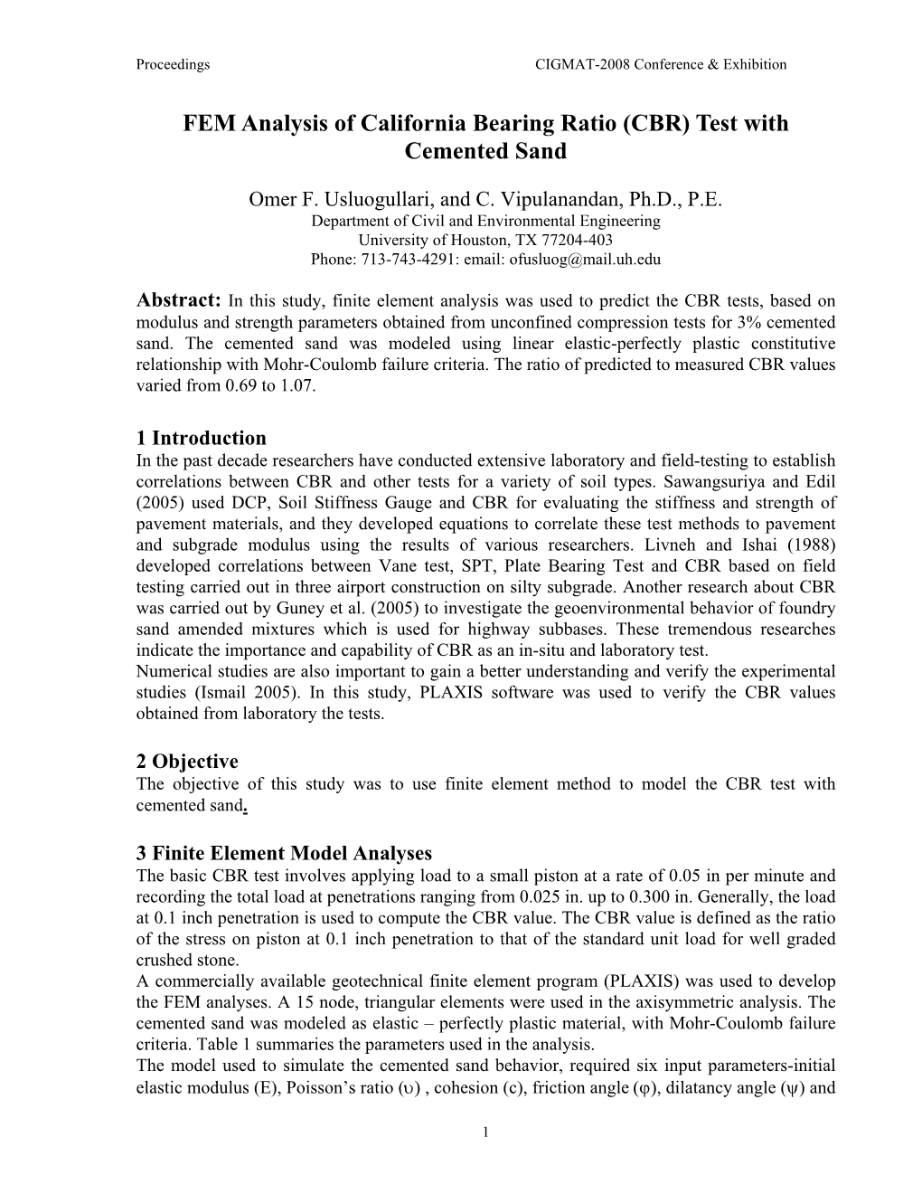 FEM Analysis of California Bearing Ratio (CBR) Test with Cemented Sand